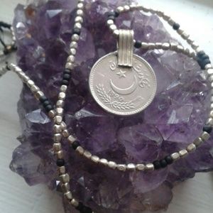 Silver Vintage Coin Necklace Boho